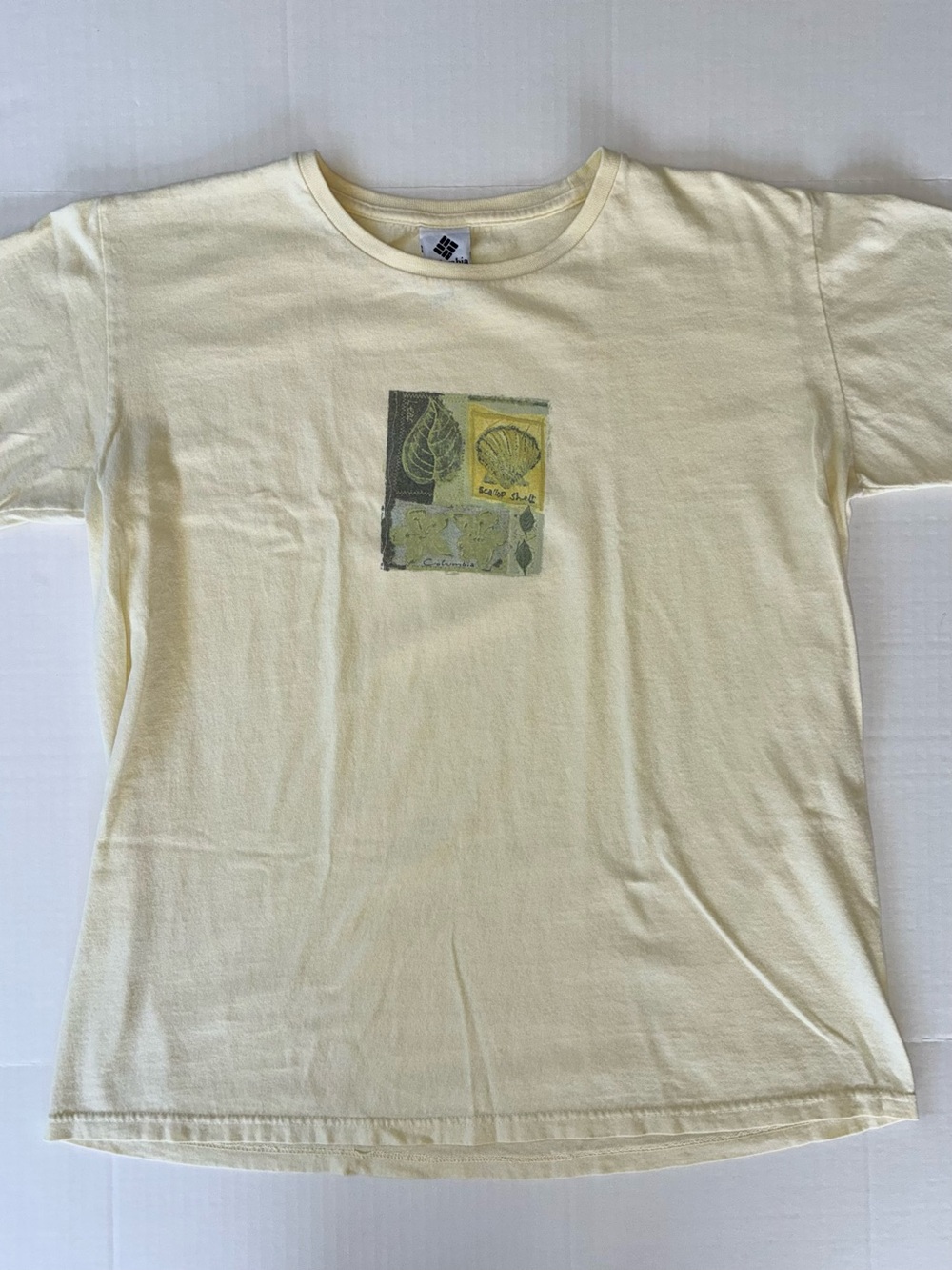 Columbia Women’s 100% Cotton Short Sleeve T-Shirt Size Large Yellow Nature